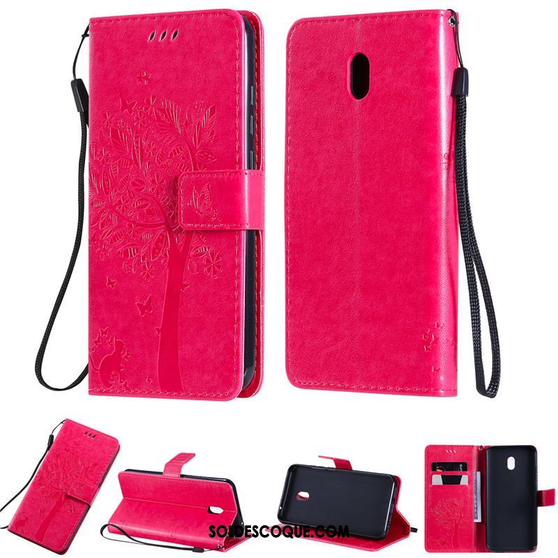 Coque Redmi 8a Étui En Cuir Téléphone Portable Incassable Violet Rouge Soldes