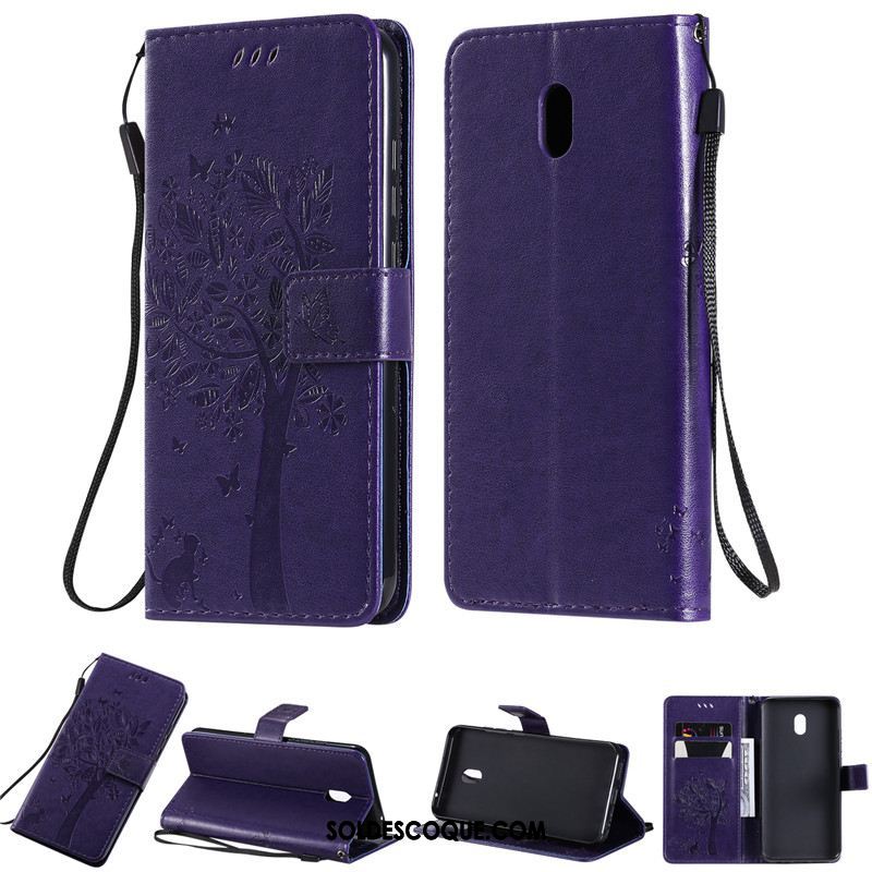 Coque Redmi 8a Étui En Cuir Téléphone Portable Incassable Violet Rouge Soldes