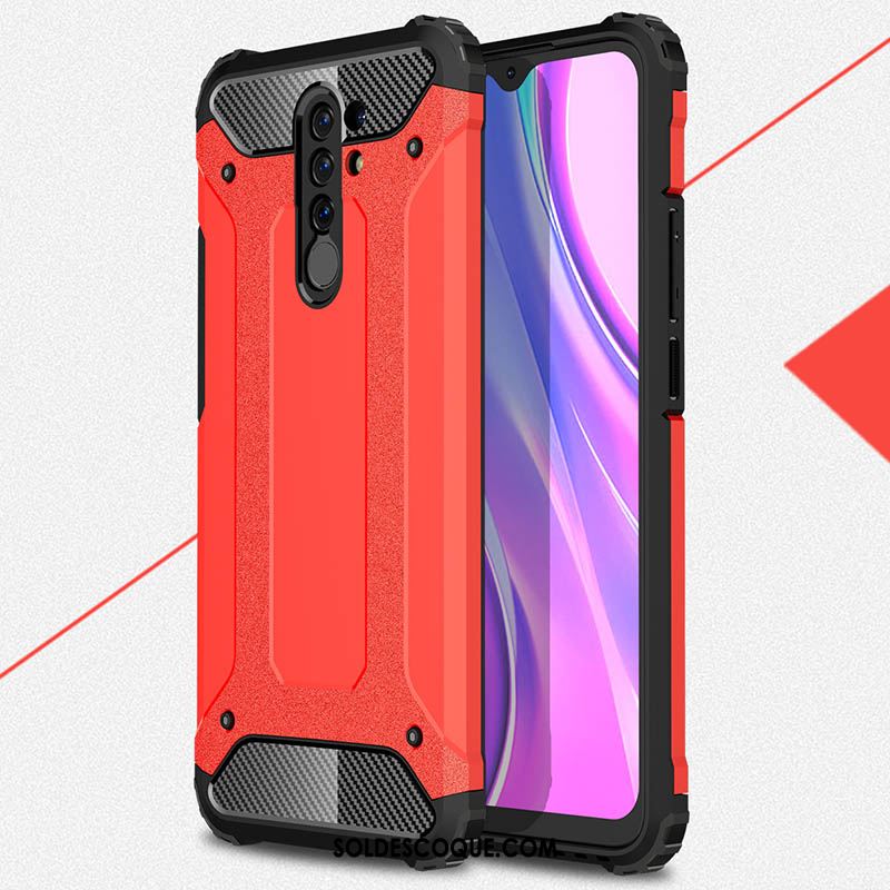 Coque Redmi 9 Nouveau Rouge Bordure Protection Délavé En Daim Pas Cher