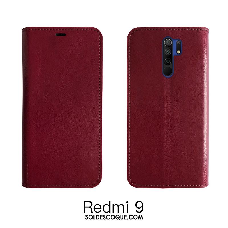 Coque Redmi 9 Étui Tout Compris Cuir Vin Rouge Protection France