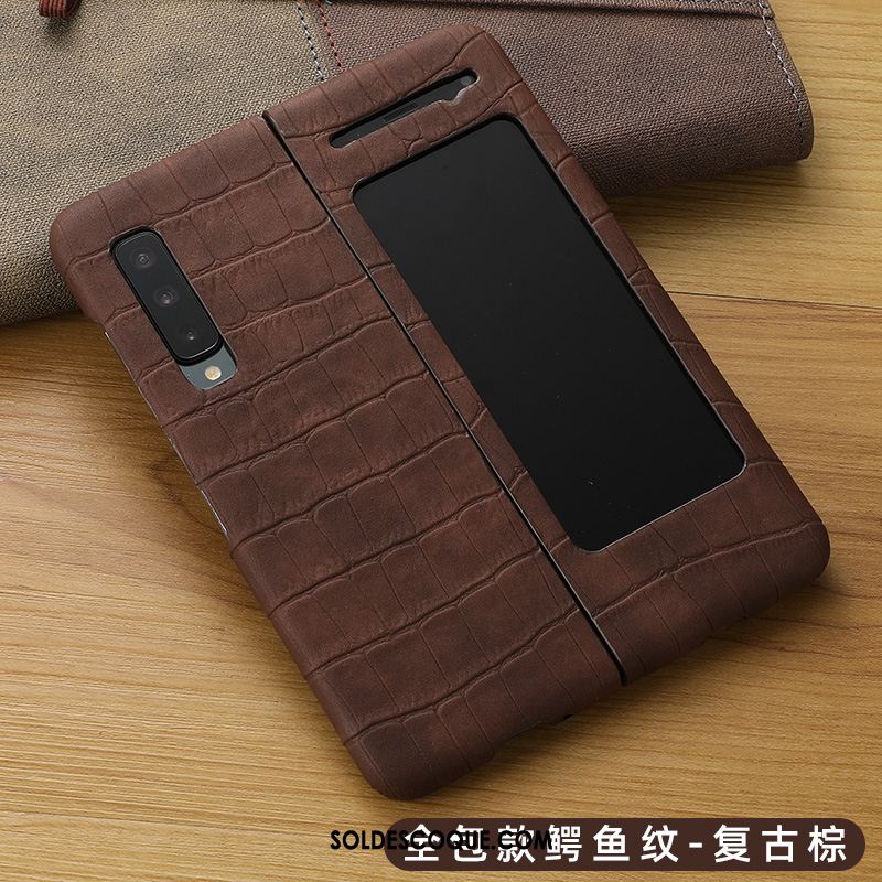 Coque Samsung Fold Étui En Cuir Cuir Véritable Incassable Protection Étoile En Vente