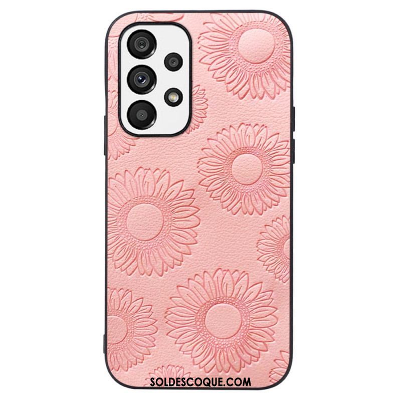 Coque Samsung Galaxy A13 Effet Cuir Fleurs