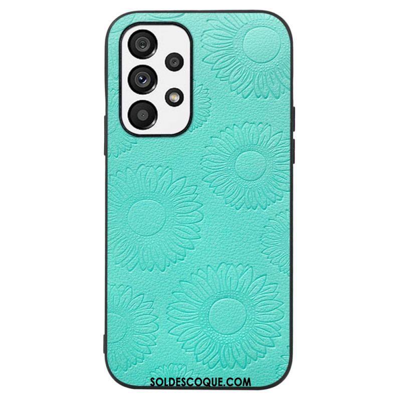 Coque Samsung Galaxy A13 Effet Cuir Fleurs