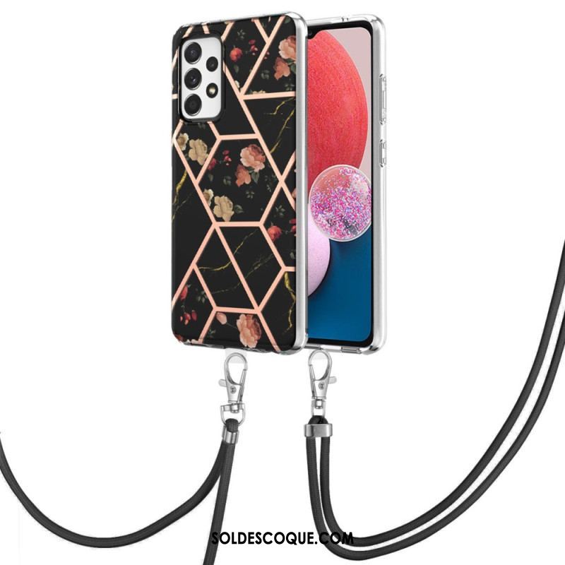 Coque Samsung Galaxy A13 à Cordon Fleurs