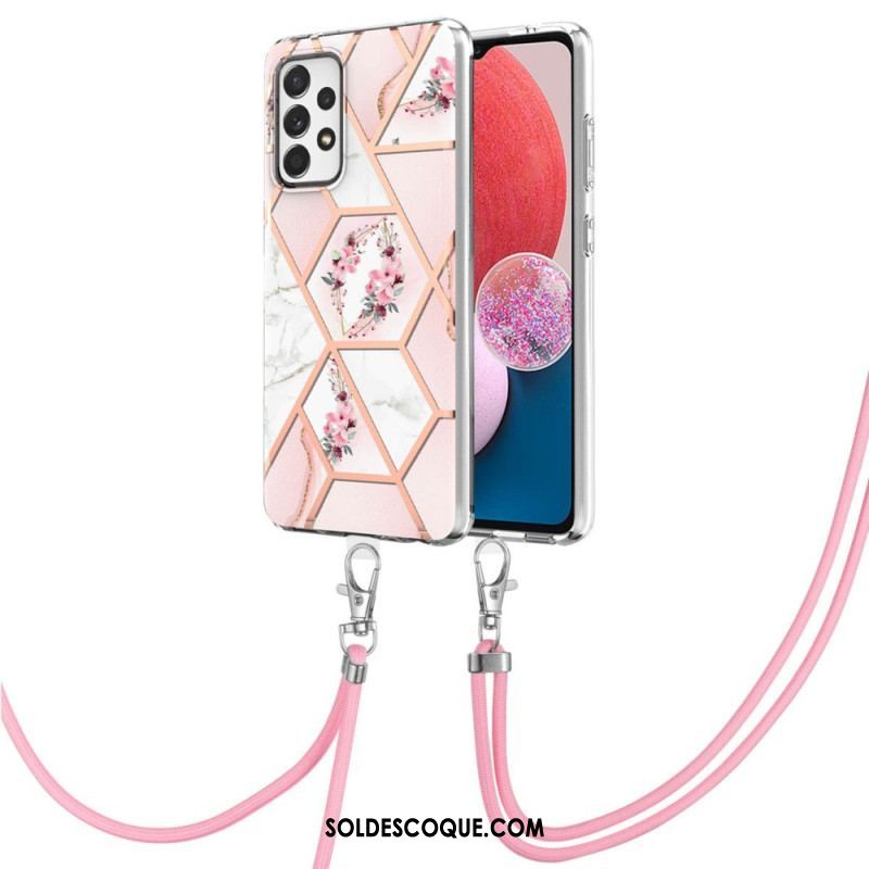 Coque Samsung Galaxy A13 à Cordon Fleurs