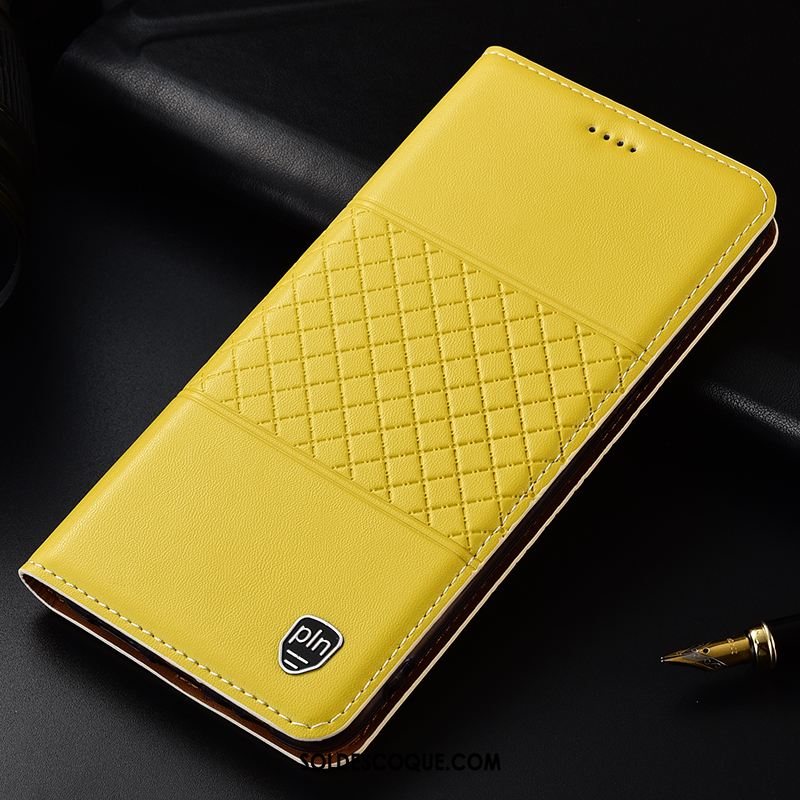 Coque Samsung Galaxy A20s Incassable Cuir Véritable Étoile Jaune Étui Pas Cher