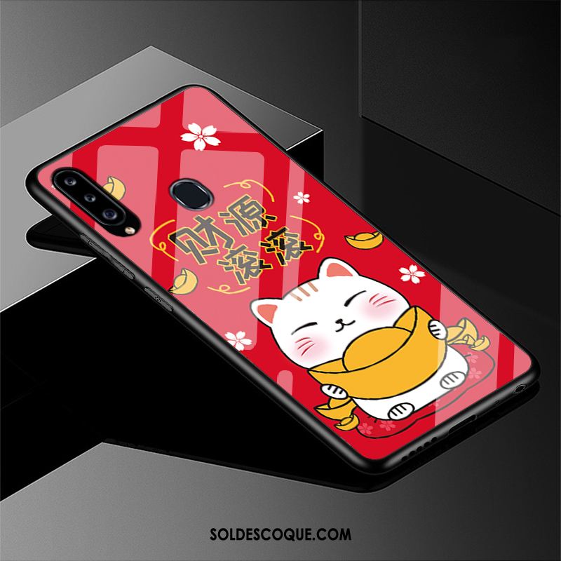 Coque Samsung Galaxy A20s Rouge Étui Chat Richesse Téléphone Portable Soldes