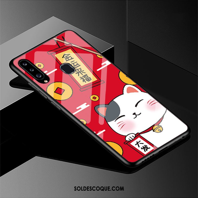 Coque Samsung Galaxy A20s Rouge Étui Chat Richesse Téléphone Portable Soldes