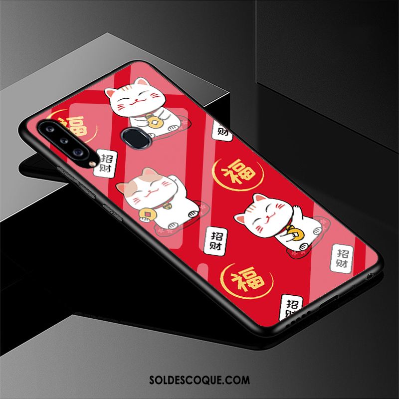 Coque Samsung Galaxy A20s Rouge Étui Chat Richesse Téléphone Portable Soldes