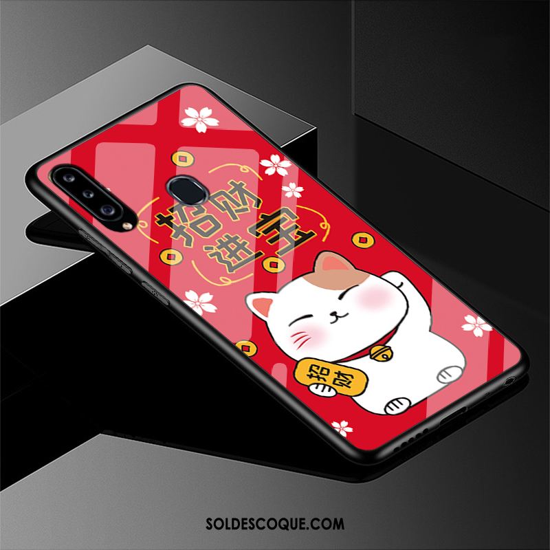 Coque Samsung Galaxy A20s Rouge Étui Chat Richesse Téléphone Portable Soldes