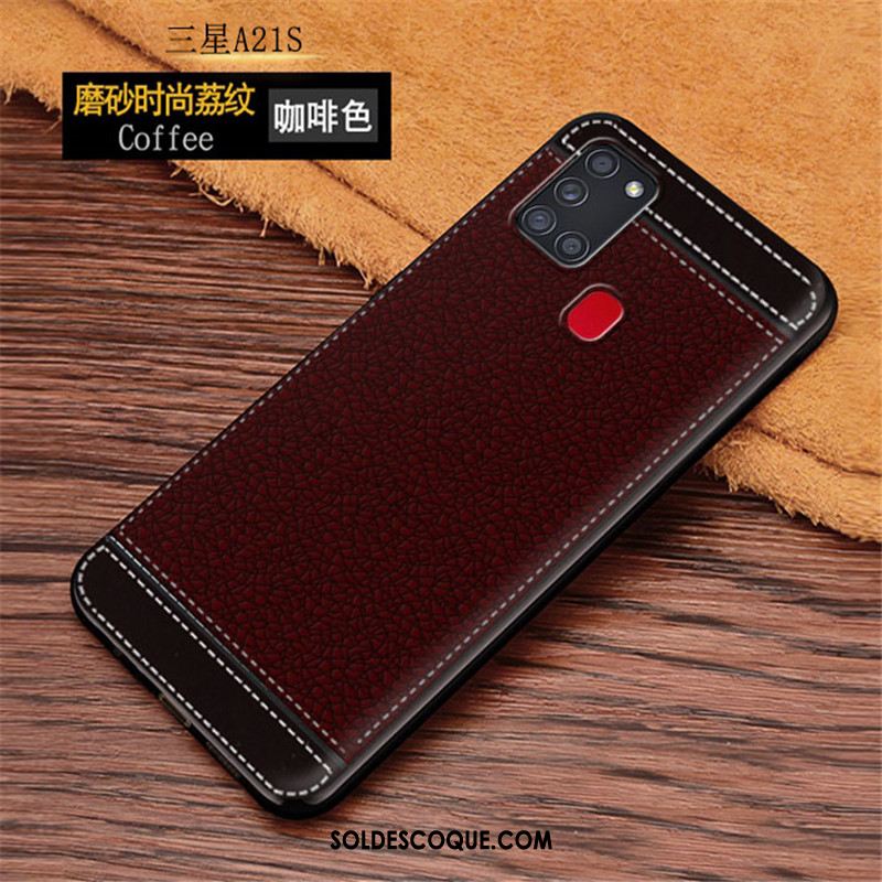 Coque Samsung Galaxy A21s Modèle Fleurie Couleur Unie Téléphone Portable Cuir Délavé En Daim Pas Cher