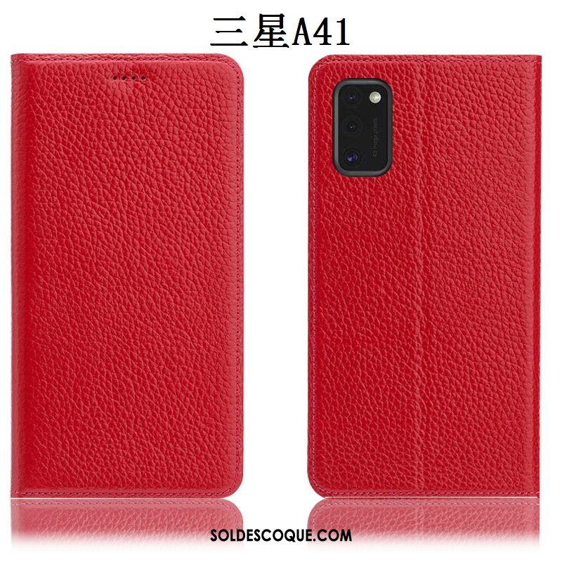 Coque Samsung Galaxy A41 Litchi Étoile Étui Noir Étui En Cuir En Vente