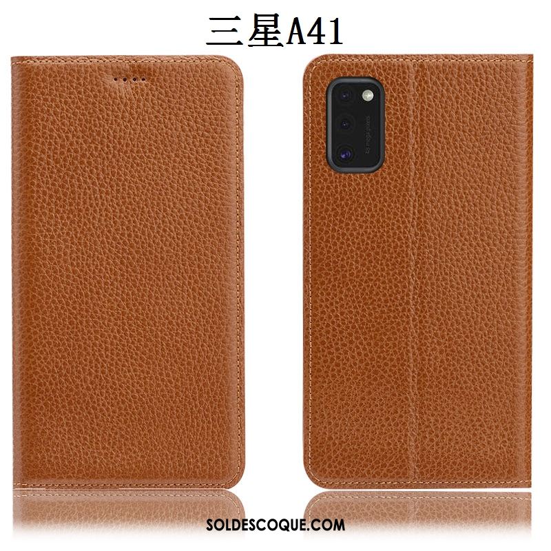 Coque Samsung Galaxy A41 Litchi Étoile Étui Noir Étui En Cuir En Vente