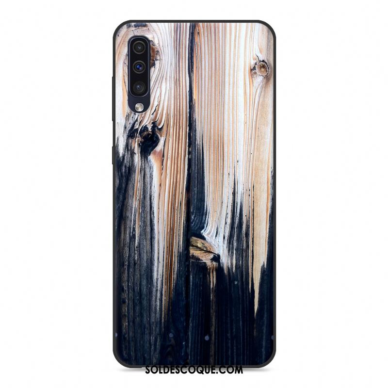 Coque Samsung Galaxy A50 Grain De Bois Tendance Bleu Marin Téléphone Portable Créatif Pas Cher