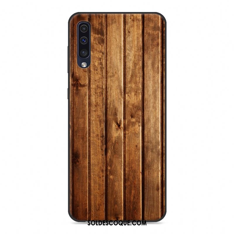 Coque Samsung Galaxy A50 Grain De Bois Tendance Bleu Marin Téléphone Portable Créatif Pas Cher