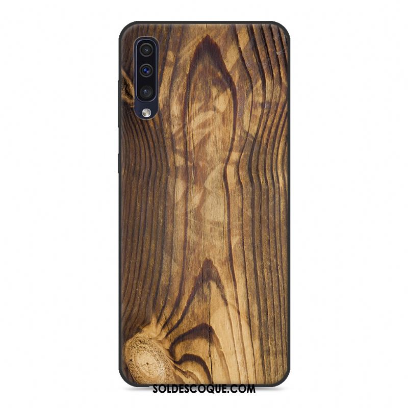 Coque Samsung Galaxy A50 Grain De Bois Tendance Bleu Marin Téléphone Portable Créatif Pas Cher