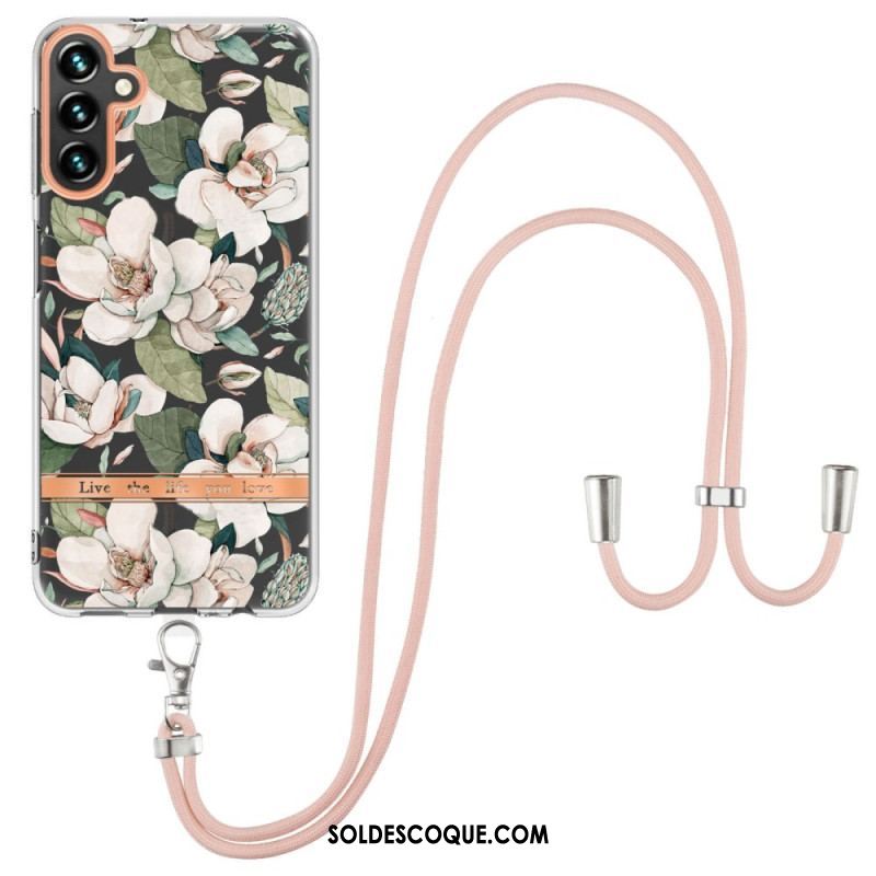 Coque Samsung Galaxy A54 5G à Cordon Fleurs