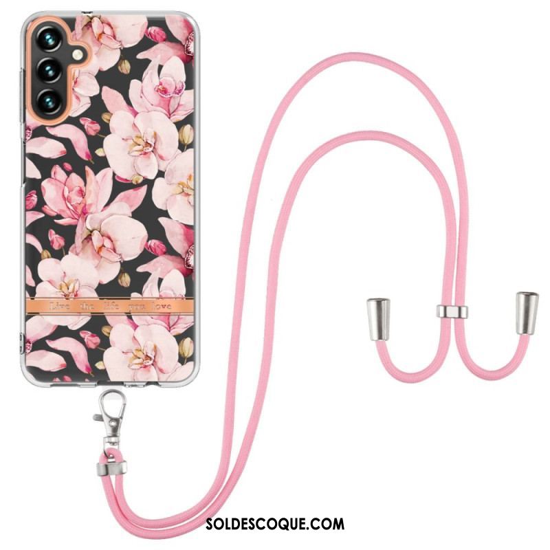 Coque Samsung Galaxy A54 5G à Cordon Fleurs