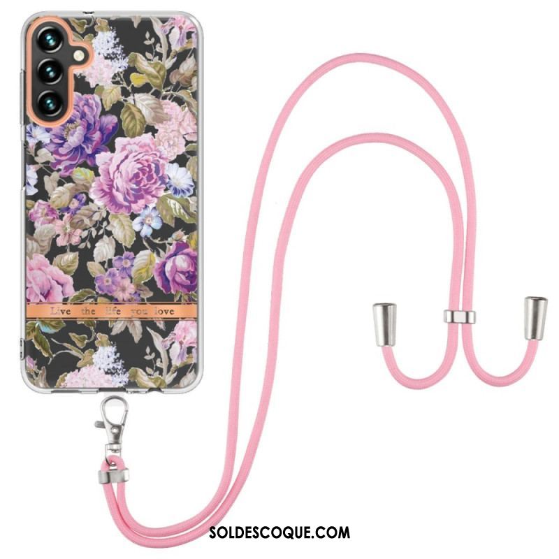 Coque Samsung Galaxy A54 5G à Cordon Fleurs