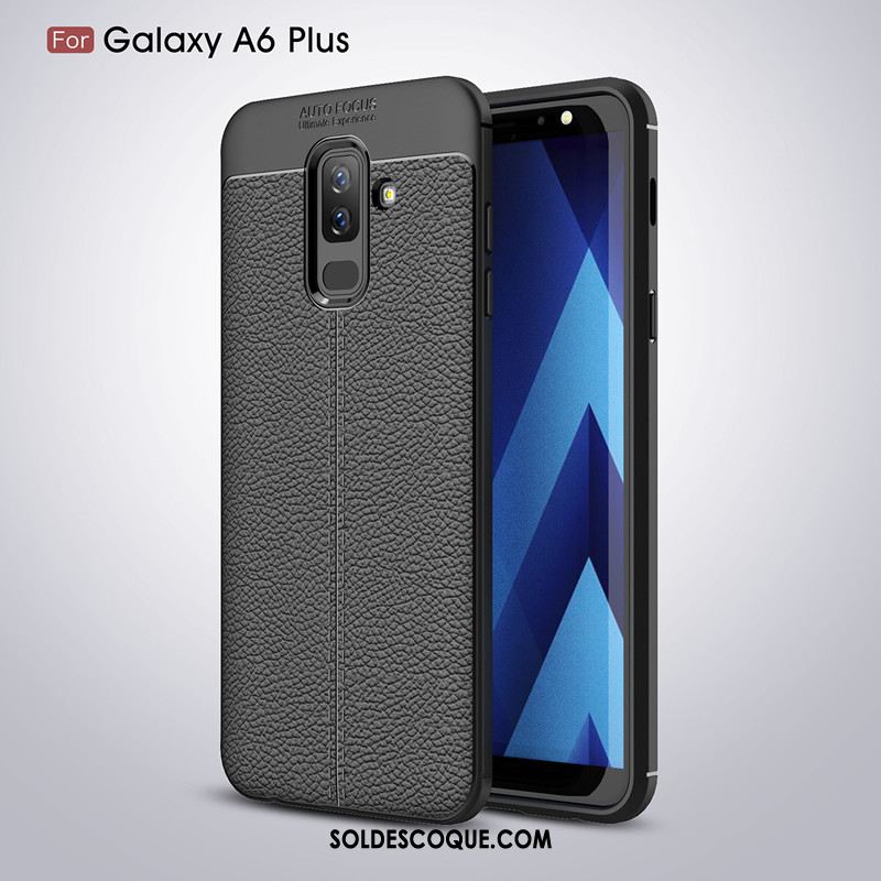 Coque Samsung Galaxy A6+ Cuir Personnalité Noir Protection Nouveau Pas Cher