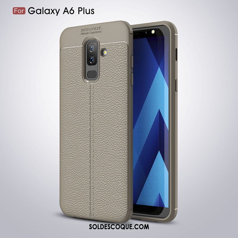 Coque Samsung Galaxy A6+ Cuir Personnalité Noir Protection Nouveau Pas Cher