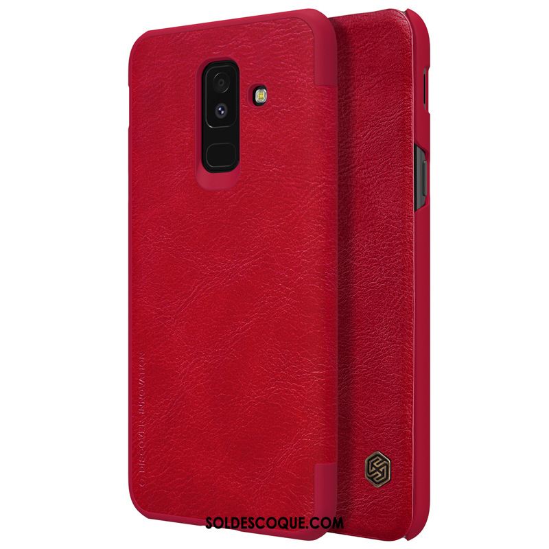 Coque Samsung Galaxy A6+ Cuir Véritable Étoile Or Étui En Cuir Clamshell En Vente