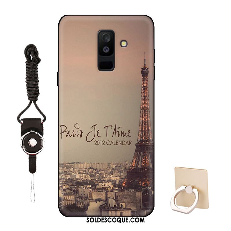 Coque Samsung Galaxy A6+ Délavé En Daim Bordure Rose Dessin Animé Étui Soldes