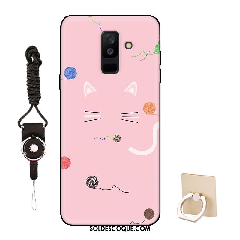 Coque Samsung Galaxy A6+ Délavé En Daim Bordure Rose Dessin Animé Étui Soldes