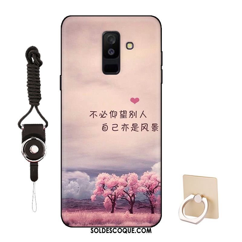 Coque Samsung Galaxy A6+ Délavé En Daim Bordure Rose Dessin Animé Étui Soldes