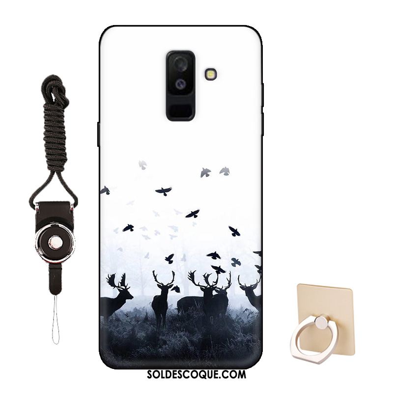 Coque Samsung Galaxy A6+ Délavé En Daim Bordure Rose Dessin Animé Étui Soldes