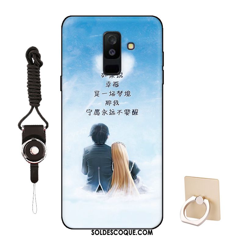 Coque Samsung Galaxy A6+ Délavé En Daim Bordure Rose Dessin Animé Étui Soldes