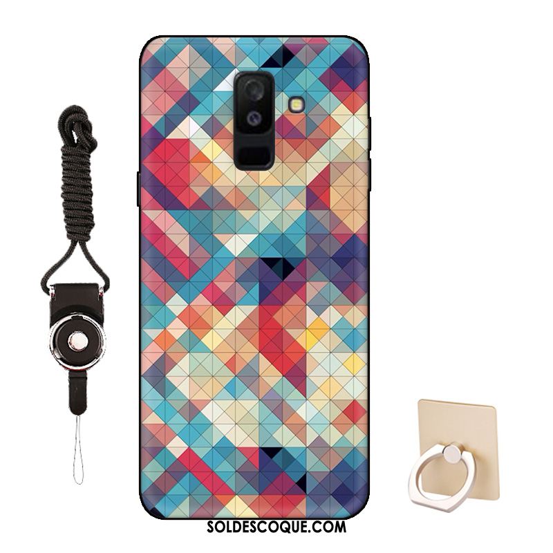 Coque Samsung Galaxy A6+ Délavé En Daim Bordure Rose Dessin Animé Étui Soldes