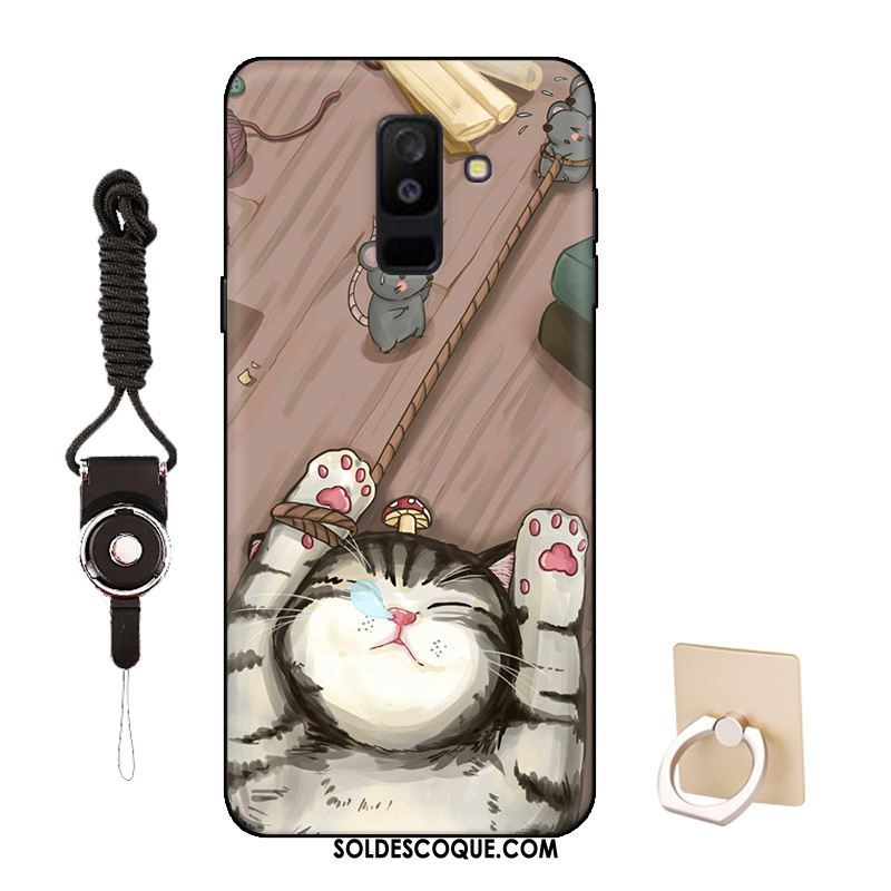 Coque Samsung Galaxy A6+ Délavé En Daim Bordure Rose Dessin Animé Étui Soldes