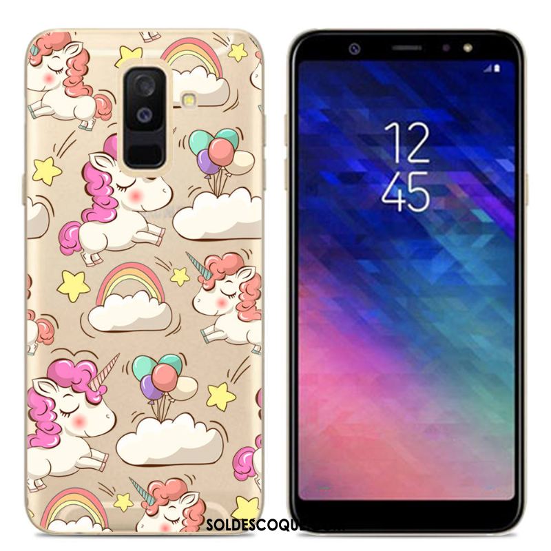 Coque Samsung Galaxy A6+ Fluide Doux Rose Téléphone Portable Silicone Étoile Pas Cher