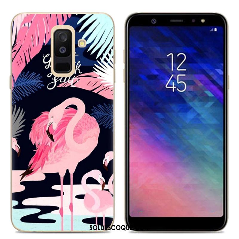 Coque Samsung Galaxy A6+ Fluide Doux Rose Téléphone Portable Silicone Étoile Pas Cher