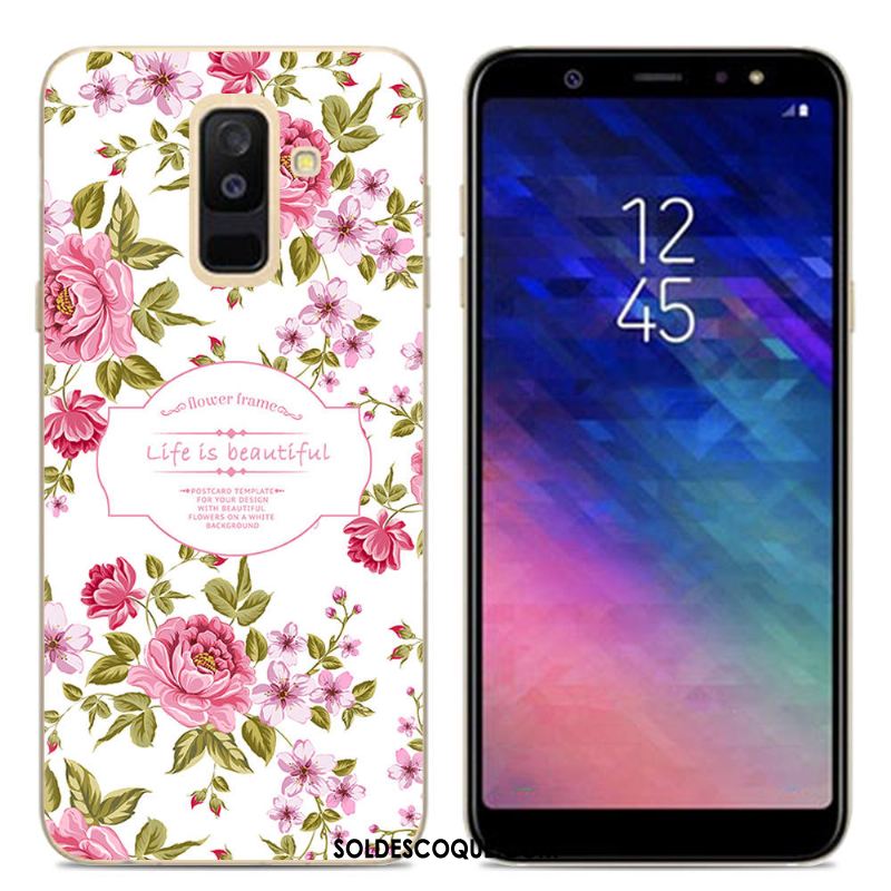 Coque Samsung Galaxy A6+ Fluide Doux Rose Téléphone Portable Silicone Étoile Pas Cher