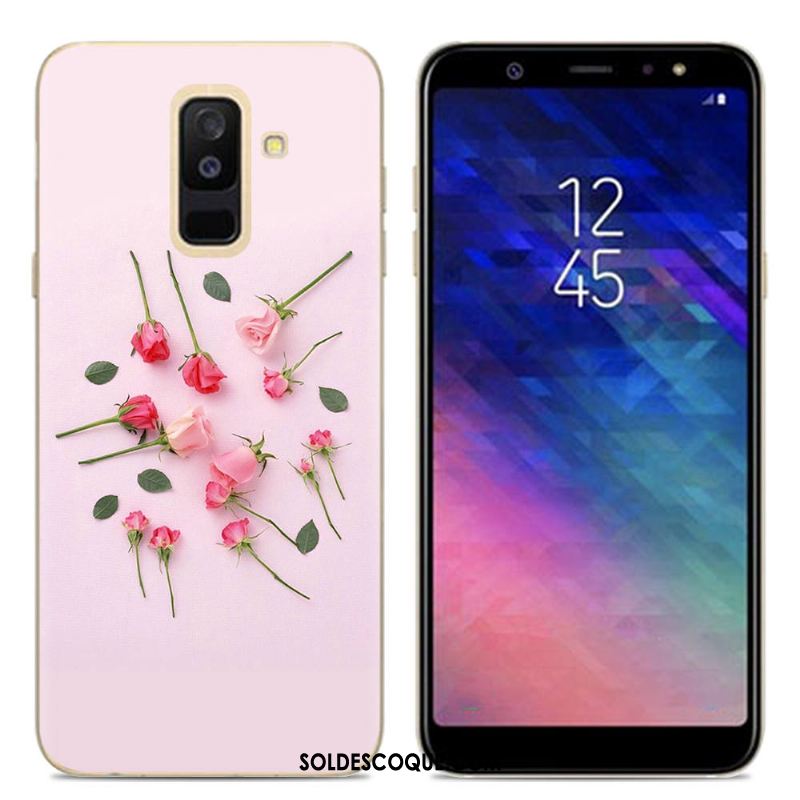 Coque Samsung Galaxy A6+ Fluide Doux Rose Téléphone Portable Silicone Étoile Pas Cher