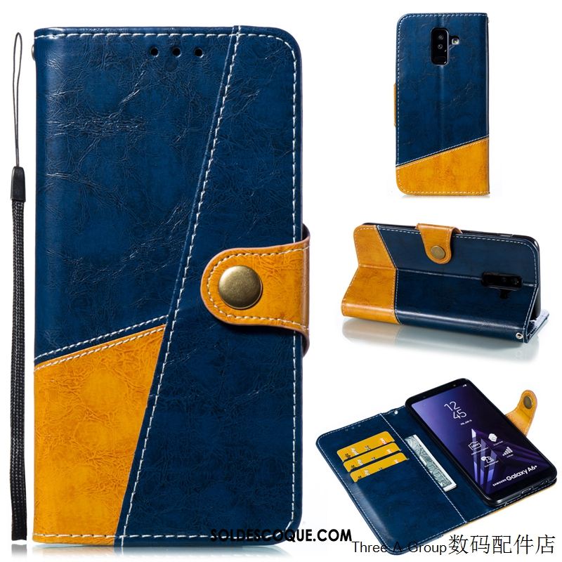 Coque Samsung Galaxy A6+ Étui En Cuir Téléphone Portable Protection Étoile Bleu En Vente