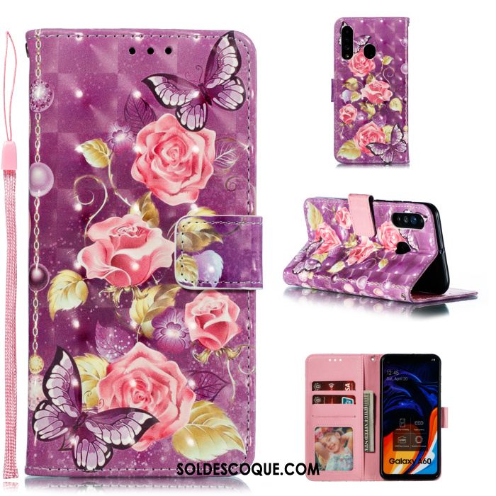 Coque Samsung Galaxy A60 Rose Carte Étui En Cuir Étoile Téléphone Portable Housse Soldes