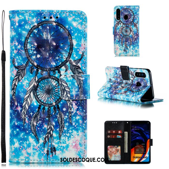 Coque Samsung Galaxy A60 Rose Carte Étui En Cuir Étoile Téléphone Portable Housse Soldes