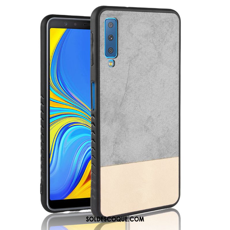 Coque Samsung Galaxy A7 2018 Denim Modèle Fleurie Téléphone Portable Étui Tout Compris Soldes