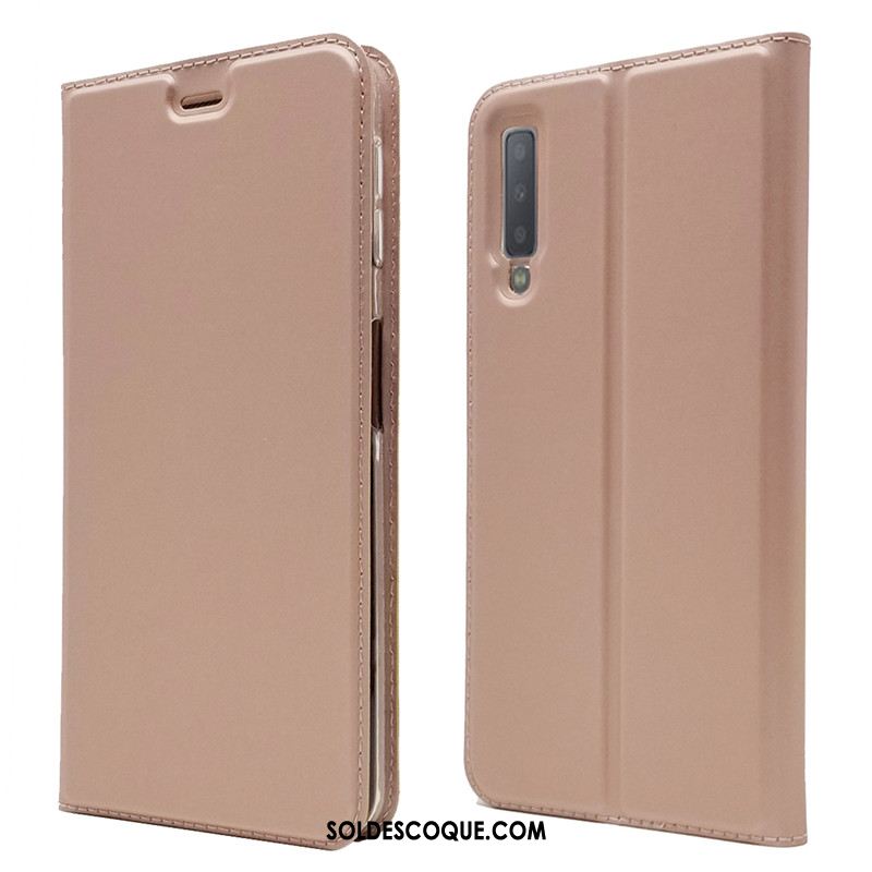 Coque Samsung Galaxy A7 2018 Fluide Doux Noir Protection Portefeuille Étui En Cuir En Vente