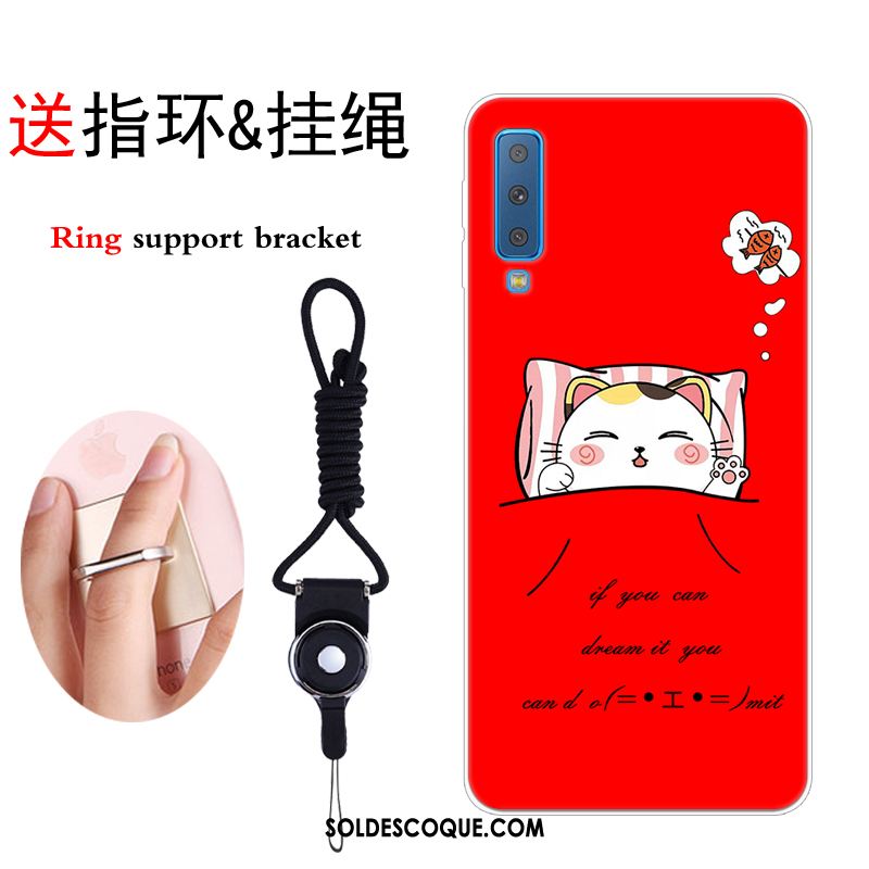 Coque Samsung Galaxy A7 2018 Rouge Chat Fluide Doux Téléphone Portable Incassable En Ligne