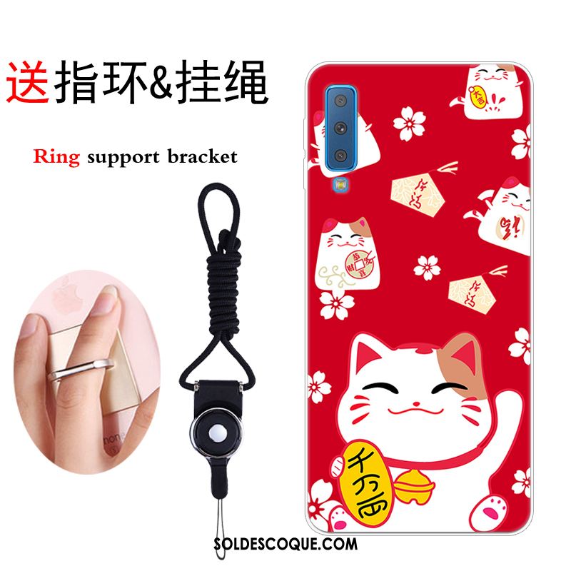 Coque Samsung Galaxy A7 2018 Rouge Chat Fluide Doux Téléphone Portable Incassable En Ligne