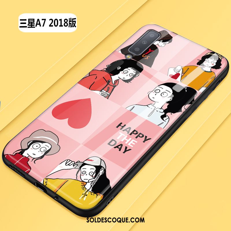 Coque Samsung Galaxy A7 2018 Verre Dessin Animé Difficile Tout Compris Étoile Housse Soldes