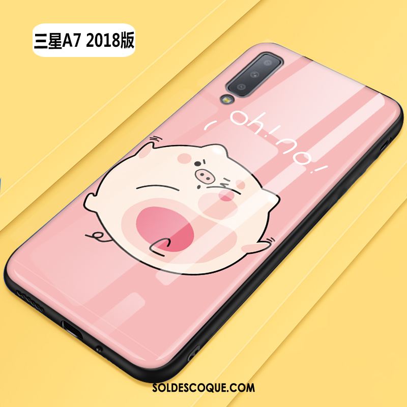 Coque Samsung Galaxy A7 2018 Verre Dessin Animé Difficile Tout Compris Étoile Housse Soldes