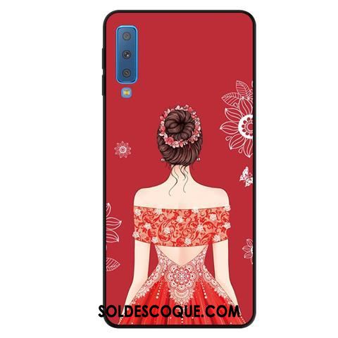 Coque Samsung Galaxy A7 2018 Yarn Téléphone Portable Rouge Étoile Fluide Doux En Vente