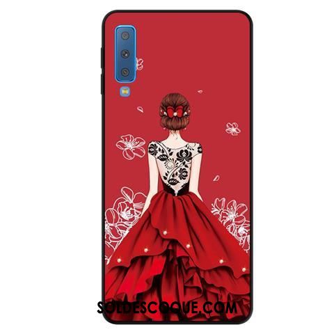 Coque Samsung Galaxy A7 2018 Yarn Téléphone Portable Rouge Étoile Fluide Doux En Vente