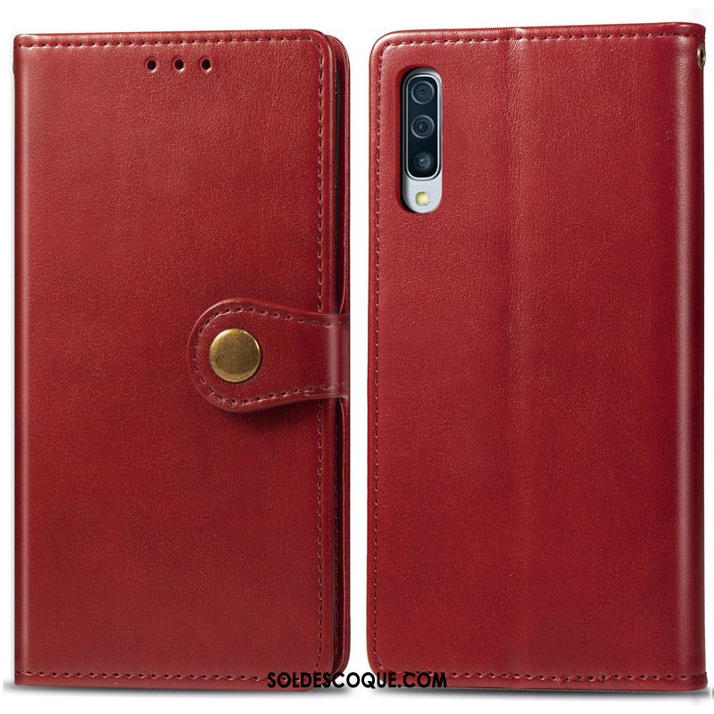Coque Samsung Galaxy A70s Rouge Couleur Unie Ornements Suspendus Téléphone Portable Étui En Cuir En Ligne