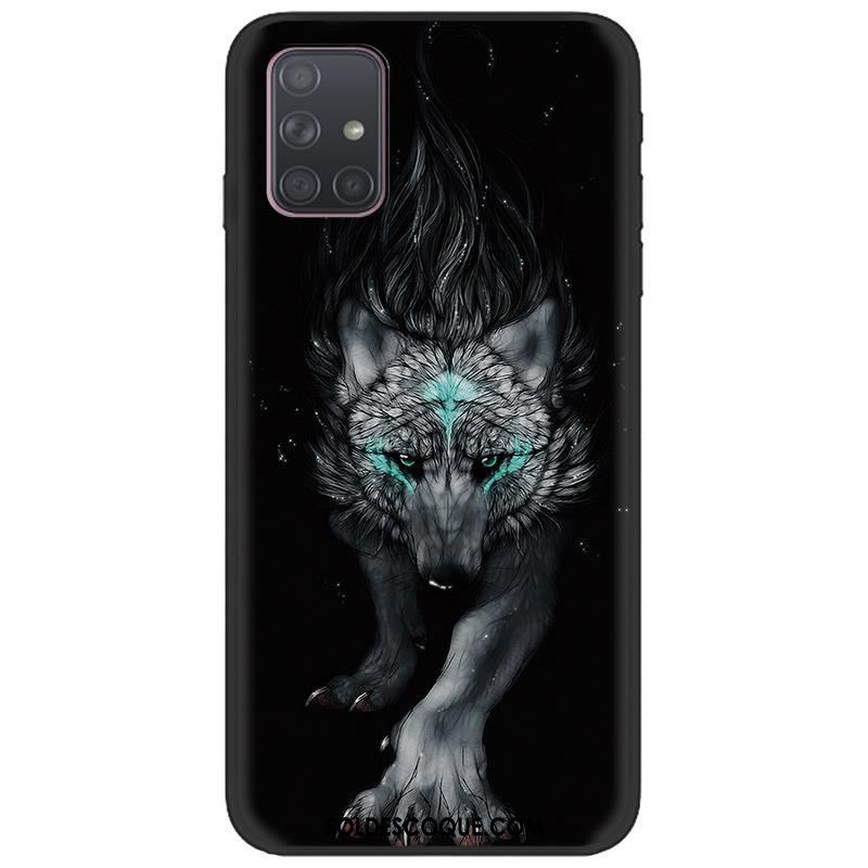 Coque Samsung Galaxy A71 Fluide Doux Téléphone Portable Délavé En Daim Noir Chaud En Ligne